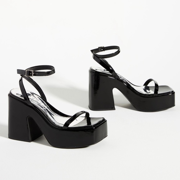 Vicenza Black Patent Leather Strappy Platform Heels - Picture 2 of 5